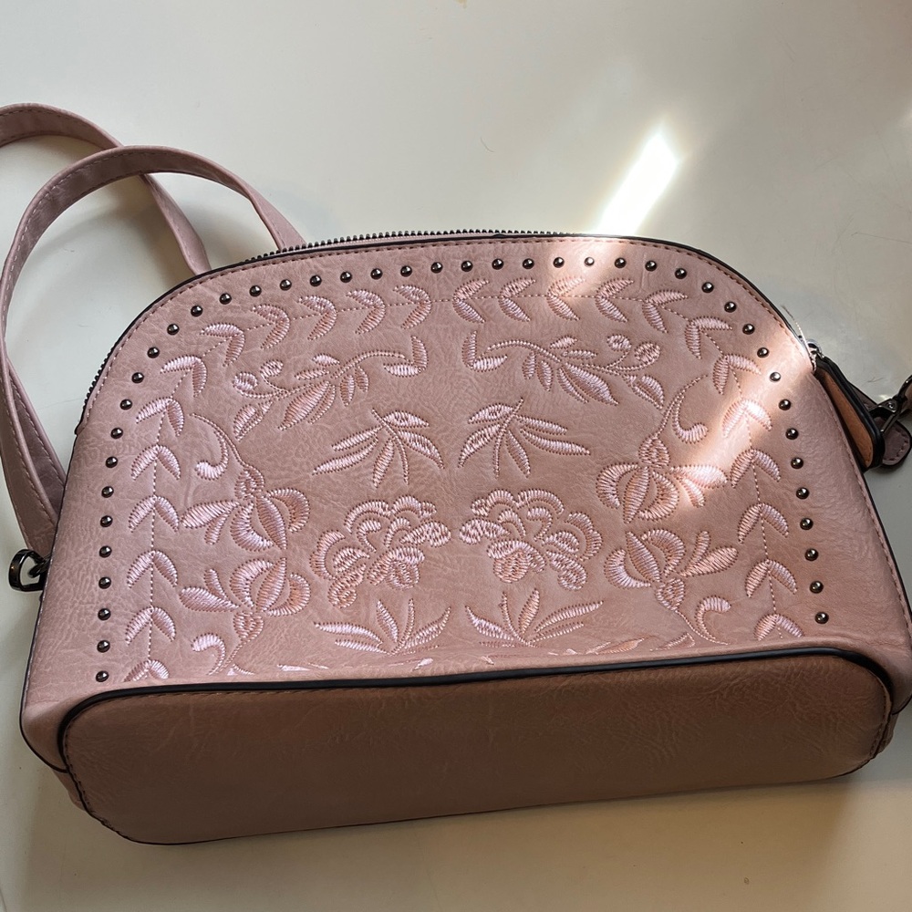 Chic Pink Embroidered Crossbody Bag